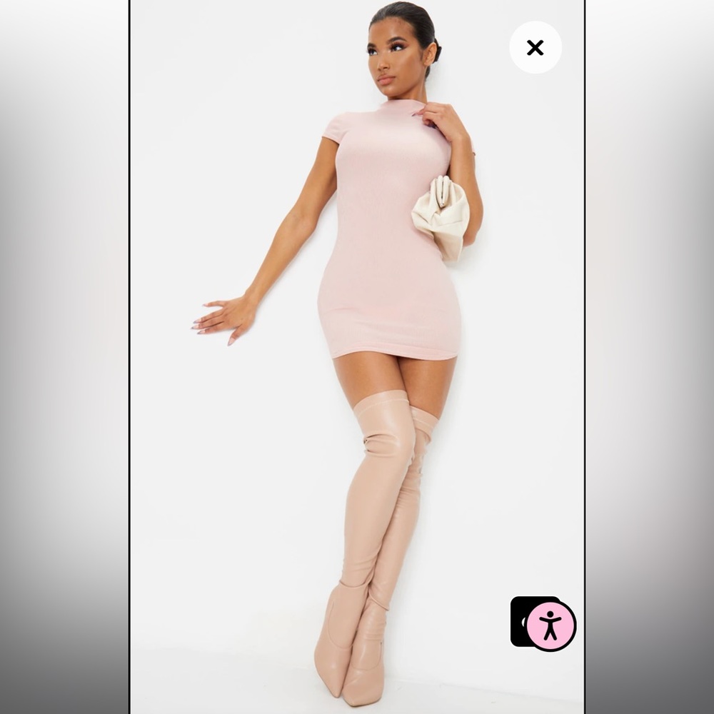 PrettyLittleThing High Neck Ribbed Bodycon Dress